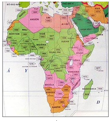 Hình 1: Lược đồ các nước châu Phi sau Chiến tranh thế giới thứ hai