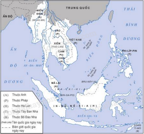 Hình 1: Lược đồ Đông Nam Á cuối thế kỉ XIX- đầu thế kỉ XX