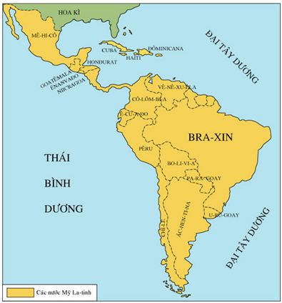 Hình 2: Lược đồ các nước Mĩ Latinh sau chiến tranh thế giới thứ hai
