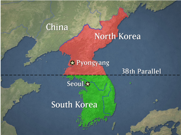 Hình 3: Hai miền của bán đảo Triều Tiên