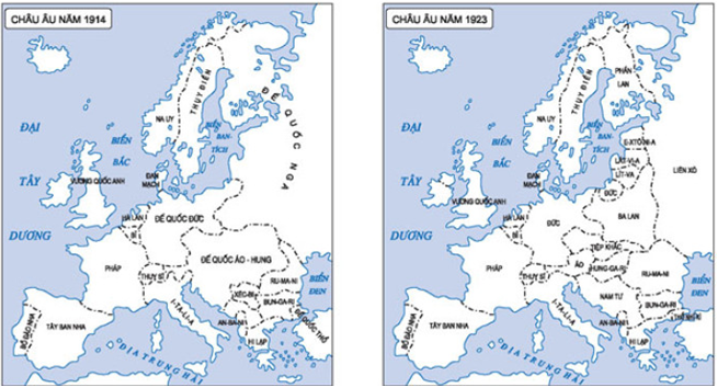 Hình 2: Sự thay đổi bản đồ chính trị châu Âu theo hệ thống Vécxai - Oasinhtơn
