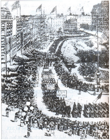 Hình 1: Cuộc biểu tình của công nhân Niu OOc năm 1882