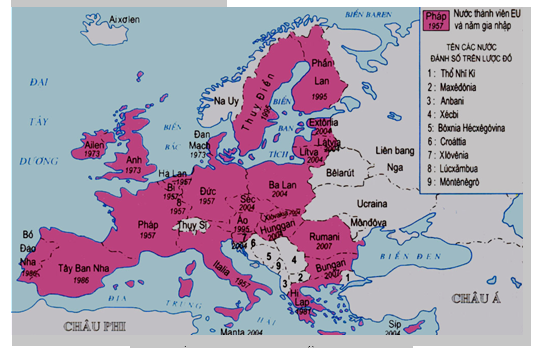 Hình: Lược đồ các nước trong Liên minh châu Âu