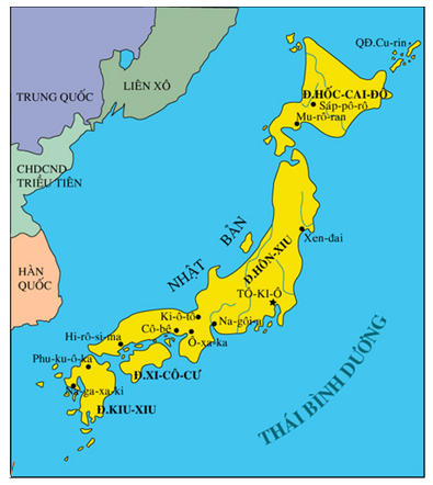 Hình 1: Lược đồ Nhật Bản sau Chiến tranh thế giới thứ hai
