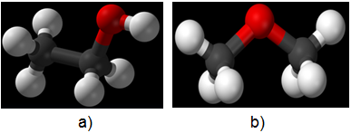 Hình 1: Công thức cấu tạo của ancol etylic (a) và đimetyl ete (b)
