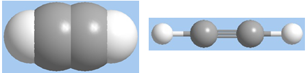 Hình 1: Mô hình phân tử axetilen dạng đặc và dạng rỗng