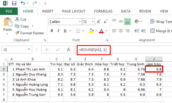 Hàm Roung trog Excel