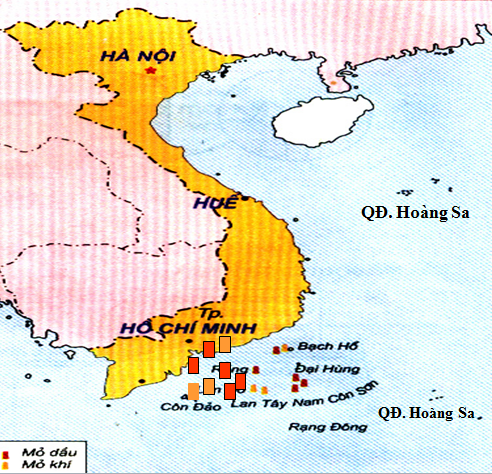 Vị trí một số mỏ dầu và khí ở Việt Nam