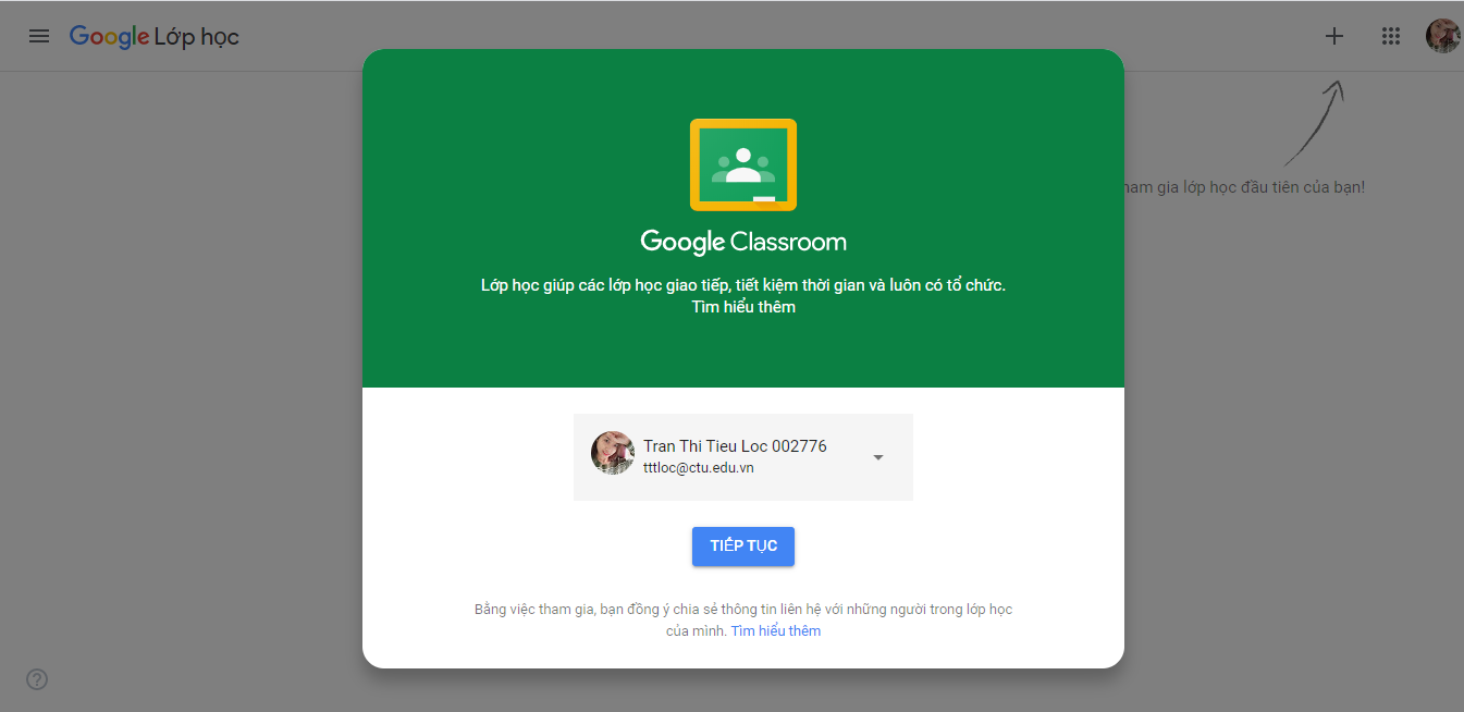Giao diện của Google Classroom