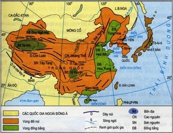 Hình 12.1. Lược đồ tự nhiên khu vực Đông Á