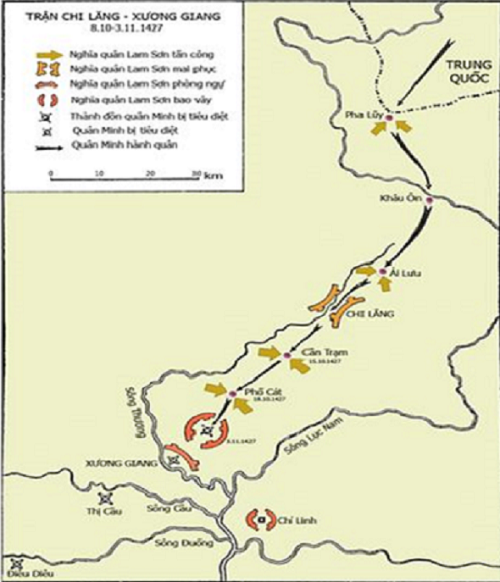 Lược đồ diễn biến trận Chi Lăng - Xương Giang năm 1427