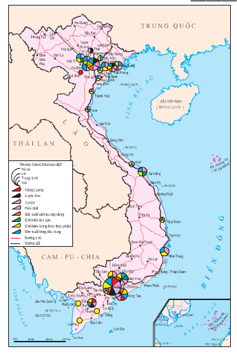 Lược đồ các trung tâm công nghiệp tiêu biểu của Việt Nam, năm 2002