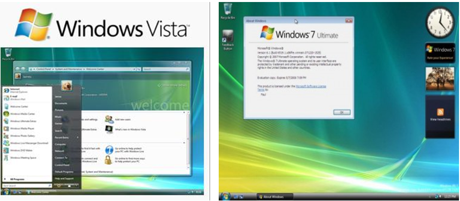 Hình 2. Một số phiên bản hệ điều hành Windows