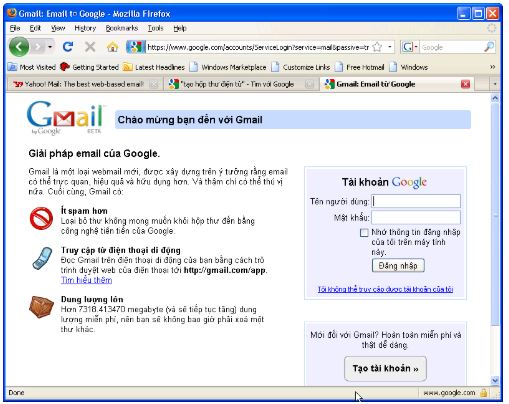 Hình 1. Đăng kí hộp thư điện tử với Gmail