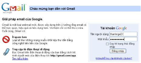 Hình 4. Đăng nhập vào Gmail