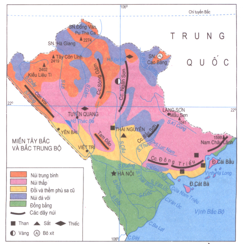 Lược đồ địa hình và khoáng sản miền Tây Bắc và Bắc Trung Bộ