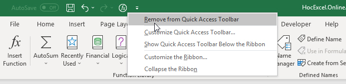 Xóa bỏ nút lệnh khỏi Quick Access Toolbar
