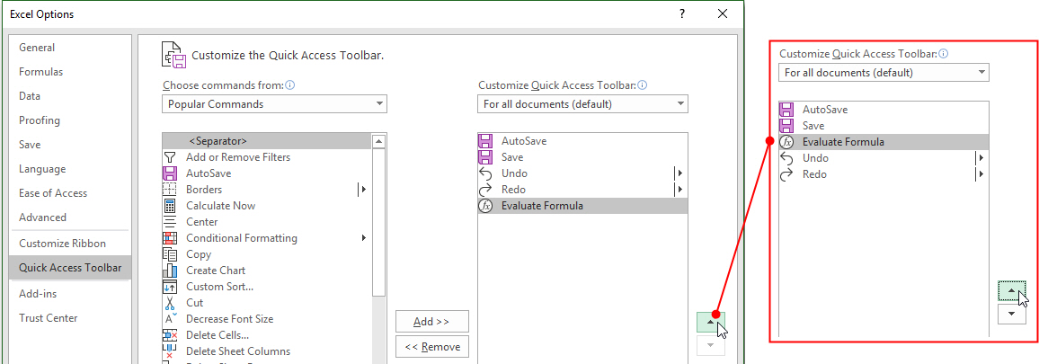 Thay đổi vị trí các nút lệnh trong Quick Access Toolbar