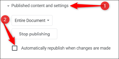 Click vào Published Content and Settings