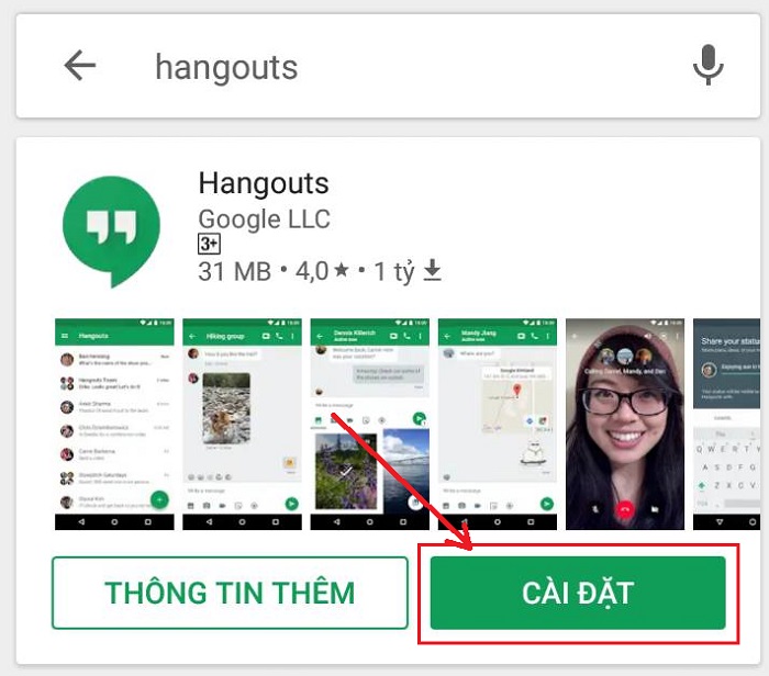 Cài đặt Hangouts trên thiết bị Android