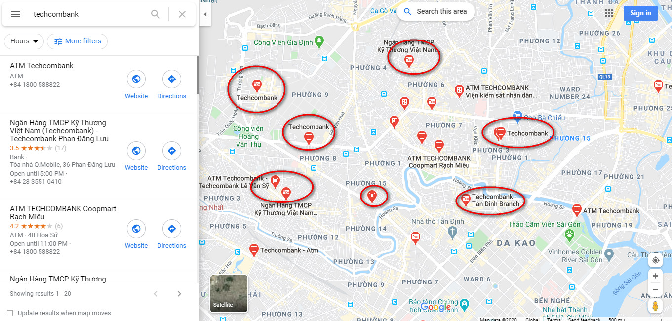 Tìm địa chỉ thông qua công cụ Map