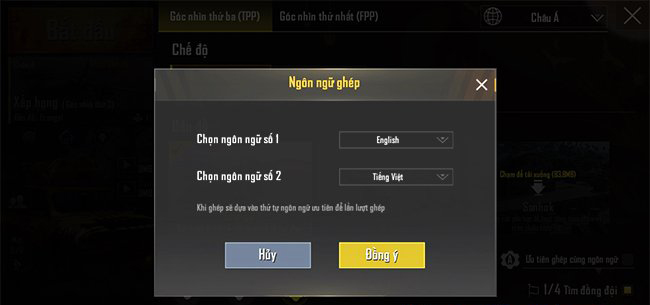 Chọn ngôn ngữ để tìm đồng đội chơi PUBG Mobile