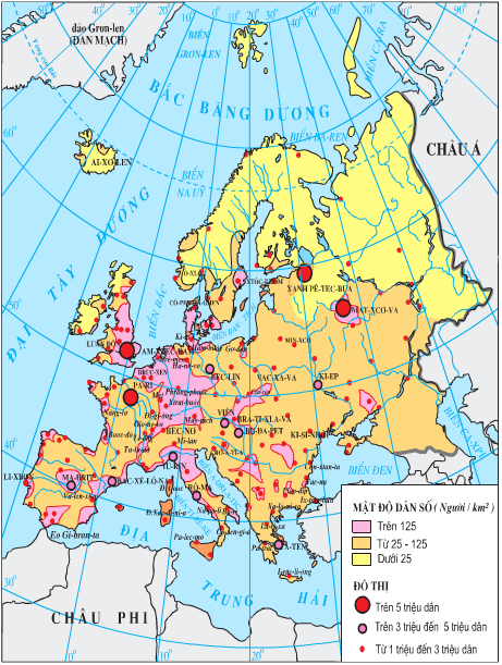 Lược đồ phân bố dân cư và đô thị ở châu Âu