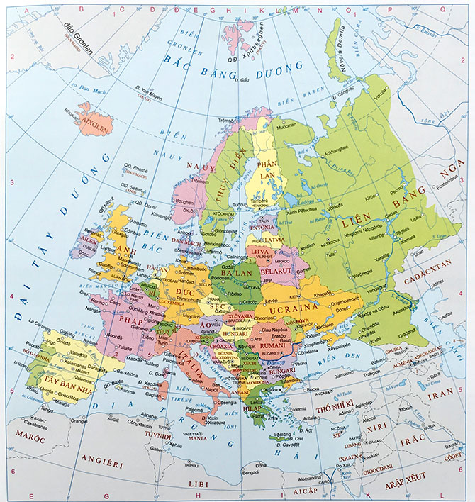 Hình 61.1: Lược đồ các nước châu Âu
