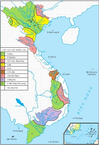 Hình 33.1. Lược đồ các hệ thống sông lớn ở Việt Nam