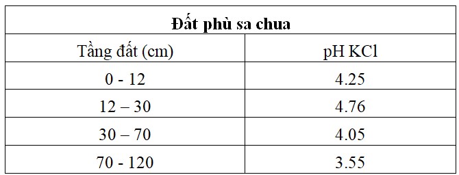 Bảng 6. Trị số pH của đất phù sa chua