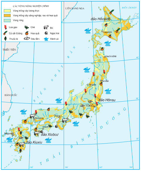Lược đồ phân bố sản xuất nông nghiệp Nhật Bản