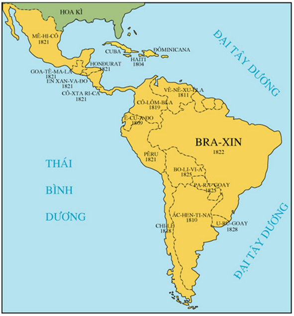 Lược đồ khu vực Mỹ Latinh đầu thế kỉ XIX