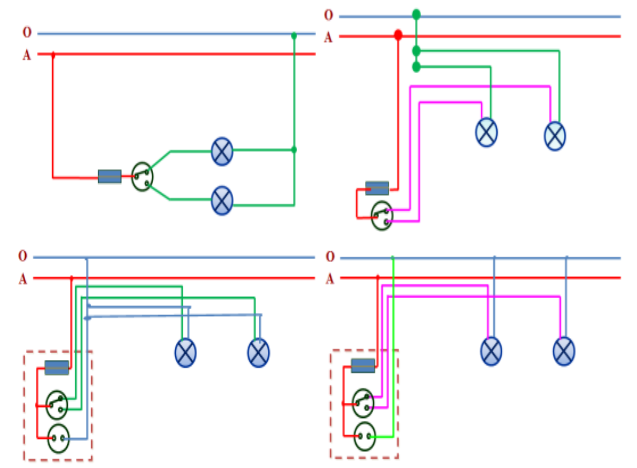 Một số sơ đồ lắp đặt mạch điện mạch điện một công tắc ba cực điều khiển hai đèn