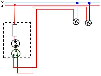 Sơ đồ lắp đặt mạch điện một công tắc ba cực điều khiển hai đèn