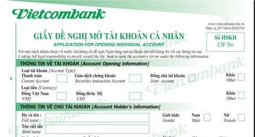 Mẫu hồ sơ đăng ký làm thẻ ATM Vietcombank