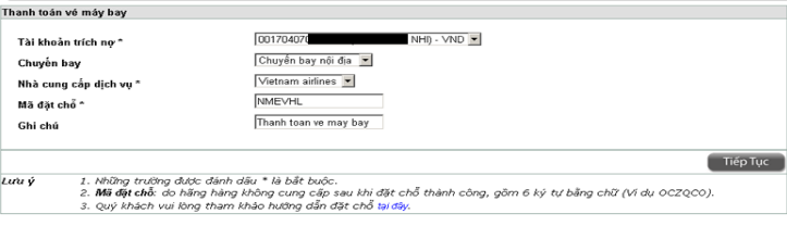 Thanh toán vé máy bay trên Internet banking HDBank